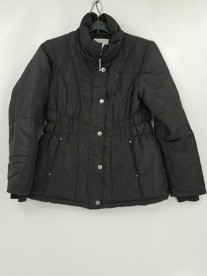 Weather Tamer Womens Coat Size Medium Solid Black Collared Pockets Lined - Image 1 of 4