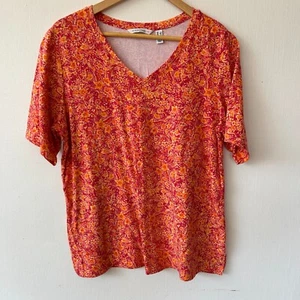 IsaacMizrahiLive T-shirt Womens Large V-neck Orange Floral Top - Picture 1 of 6