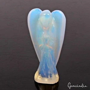 110 Cts Hydro Lab-Created Blue Shine Opal Carved Mini Angel Packet Statue 2” - Picture 1 of 5