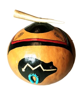 Signed Southwest Design Folk Art Natural Gourd Lidded Bowl 2008 - Bild 1 von 5