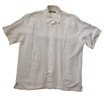 Camisa Cubavera Para Hombre L Marfil Abotonada Bordada Manga Corta Panel Bordado Cubano Foto 1 de 4