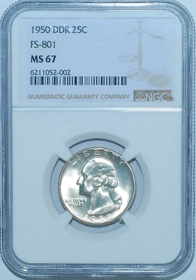 1950 NGC MS67 FS-801 DDR Double Doubled Die Reverse Washington Quarter - Image 1 of 4