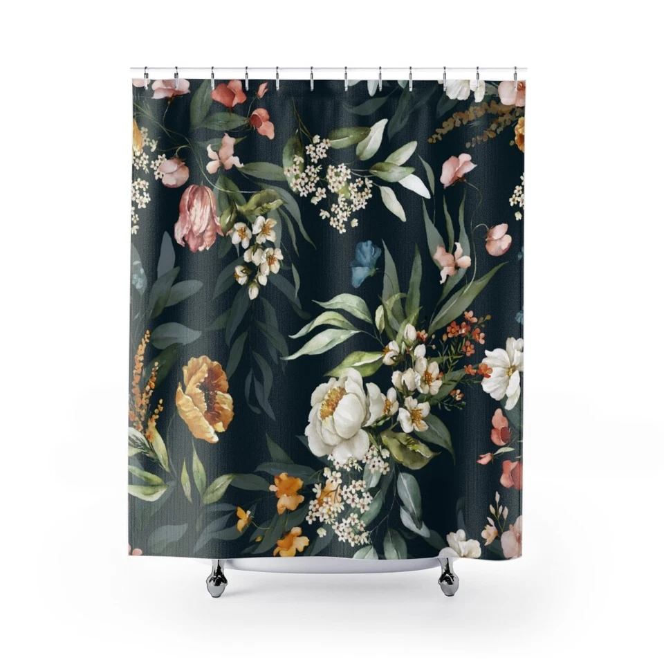 Cortinas de ducha florales boho negras - Cortina de ducha negra Foto 1 de 1