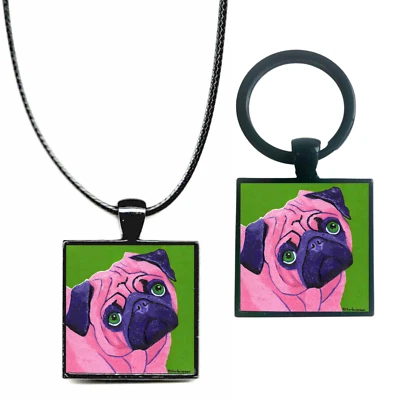 Pug Keychain or Necklace, Great Stocking Stuffer for Dog Lovers! - Image 1 of 3