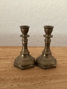 Turned Clare Bell Brass Candlesticks 1:12 Dollhouse Miniature Home Table Decor 