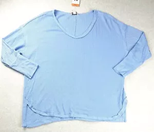 Vintage America Henley Top Womens XXL Blue Thermal Waffle Knit Hartford Tee - Picture 1 of 17