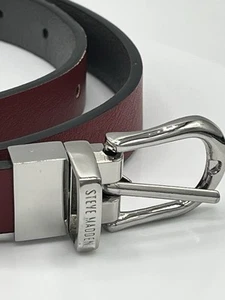 Steve Madden Women Belt Logo Silver Buckle Reversible Grey /Red Sz S 37.5" 554 - Picture 1 of 8