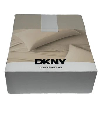 Juego de sábanas DKNY Queen 4 piezas estándar 100 de OEKO-TEX® caqui claro - NUEVO Foto 1 de 4