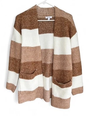 Cárdigan para mujer Nine West marrón tostado bloques de colores a rayas frente abierto talla XS nuevo sin etiquetas Foto 1 de 4