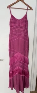 PatBo Sleeveless V-Neck Fringe Size 8 Maxi Dress Crocheted Knit Details Cerise - Picture 1 of 24