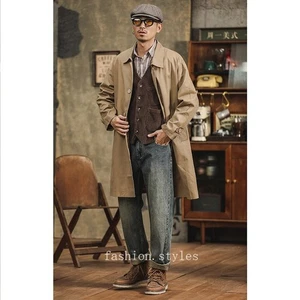 Cappotto trench uomo medio lungo retrò americano soprabito 100% cotone monopetto tg - Foto 1 di 17