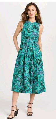 ULLA JOHNSON Kaiya 花卉玉绿色棉质连衣裙 2 码 — 第 1/4 张图片