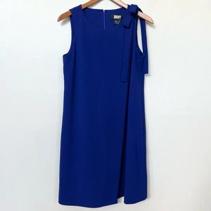 Neu DKNY Damen Schulter-Schleife ärmellos Scuba Krepp Etuikleid GRÖSSE 6 blau - Bild 1 von 11