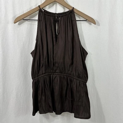 Old Navy Chocolate Brown Satin Sleeveless Elastic Waist Top Womens Size M Fall - Image 1 of 4