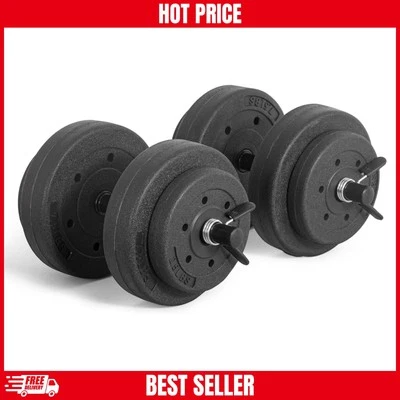 Adjustable Vinyl Weight Dumbbell Set 40lbs Gym Home Barbell Plates Body Workout - Image 1 of 4