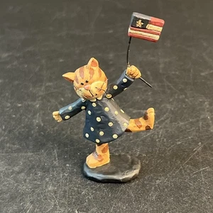 Blossom Bucket Suzi Skoglund Cat Dot Dress Figurine Patriotic USA American Flag - Picture 1 of 7