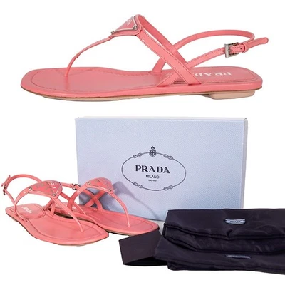 tamanho 37 NOVO $960 PRADA Pétala Rosa Couro Patente LOGOTIPO GRANDE SANDÁLIAS SLINGBACK NOVO NA CAIXA - Imagem 1 de 4