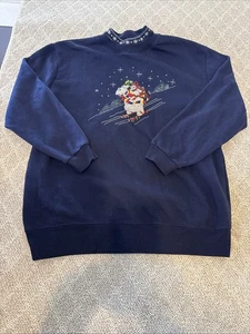 Bobby Brooks Crewneck Sweater XL Navy Blue Skiing Bear Penguin Grammacore Xmas - Picture 1 of 14