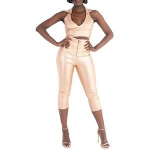 Grayscale Womens Pink Metallic Cropped Shimmer Vest L BHFO 7448 - Picture 1 of 1