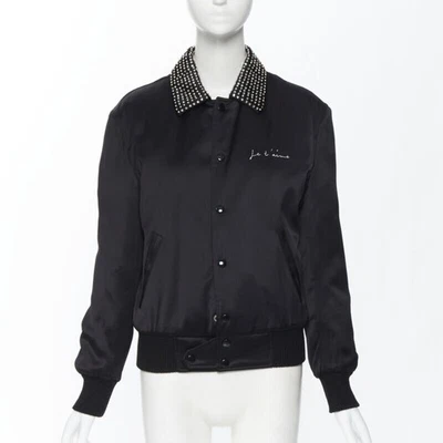 Runway SAINT LAURENT Je T'aime Teddy black crystal collar bomber jacket FR34 - Image 1 of 4