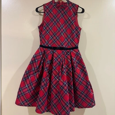 American Girl Girls 16 Red Tartan Plaid Holiday Dress Velvet Bow Fit & Flare - Image 1 of 4