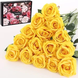 Cloudecor 15Pcs Artificial Roses Velet Real Touch Single Stem Fake Roses Silk... - Picture 1 of 1