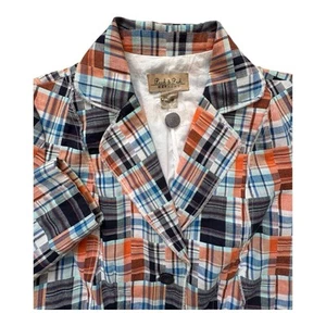 Peck & Peck Blazer Women's Size 4 Chambray Plaid patchwork Jacket Summer Small - Picture 1 of 6