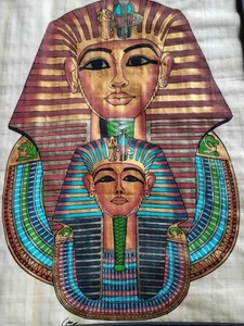 Handbemalte 24k Gold Bestattungsmaske auf Papyrus 18" x 16" Ägyptisch. Ohne Rahmen - Bild 1 von 9
