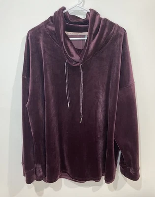 Calvin Klein Velour Cowl Neck Drawstring Performance Sweatshirt Size 3X Burgundy - Image 1 of 4