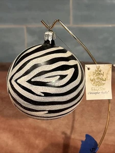 Vintage Christopher Radko - “Zebra Ball” 4” Black With White Sparkle Stripes - Picture 1 of 8