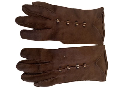 Guantes marrones vintage ELVETTE by DAWNELLE con cuentas hasta la muñeca cosidos a mano talla 6,5 Foto 1 de 4