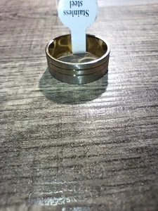 Size 9 Stainless Steel Ring With Gold Lines - Picture 1 of 5