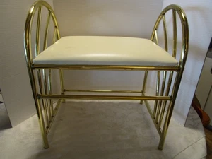 Vintage Brass Plated Rosalco Commodore Vanity Accent Bench MCM 20" W 1970's - Picture 1 of 18