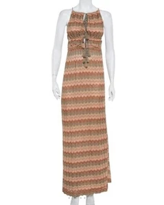 MISSONI Dress Maxi Crochet Knit Halter Neck Size 40 IT/ 4 US / 8 AU Tasseled NEW - Picture 1 of 7