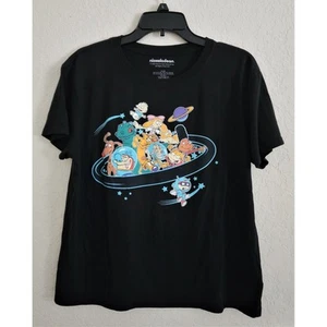 T-SHIRT-CLASSIC NICKELODEON CHARACTERS IN SPACESHIP-Black-Child XLarge/Adult Sml - Picture 1 of 10