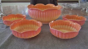 NEU MARTINSVILLE MURANESE/PFIRSICHBLASEN SUNBURST GERIPPT 8" BEERENSCHALE SET 5 STÜCK - Bild 1 von 11