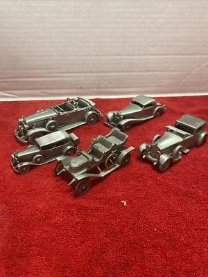 5 Pewter Cars 1930 Phantom 1931 Cadillac 1939 Mercedes 1909 Stanly Check Descrip - Image 1 of 4