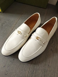 Gucci Mocassino GG ad incastro scarpe in pelle bianca UK 10,5 US 11 738468 13653G - Foto 1 di 6