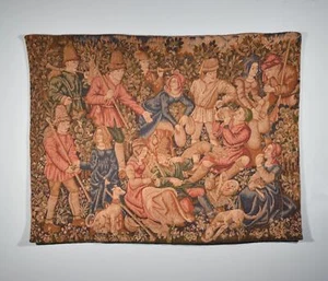 5 Fuß breiter französischer hängender Vintage Wandteppich nach "Das Picknick der Jäger" - Bild 1 von 13