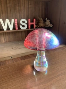 Heron Glass Mushroom Pink Iridescent Crackle Glass Paperweight - Picture 1 of 8