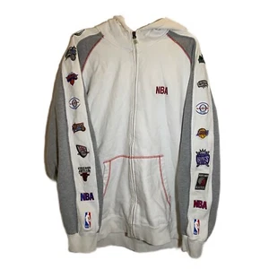 VTG UNK NBA Hoodie EMBROIDERED Sweatshirt 2XL Team Logos Sleeves Basketball Rare - Picture 1 of 8