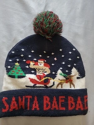 УРОДЛИВЫЙ РОЖДЕСТВО СВЕТ ВВЕРХ МАНЖЕТЫ BEANIE ШЛЯПА SANTA BAE BAE СИНИЙ ОДИН РАЗМЕР  - Изображение 1 из 4