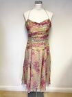 Mandolin Cream,Pink & Green Prnt Silk Halterneck Print Dress Size 12