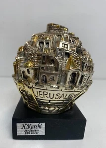 Karshi 925 Silber Jerusalem Heiliges Land Panorama Skulptur Kugel auf Kaminsims - Bild 1 von 3