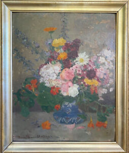 Oil Painting Sign Marie Schmersahl-Klötze (1875-1951) Still Life Flower Bouquet