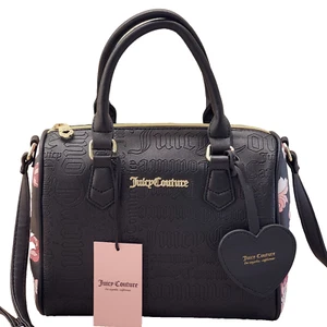 Juicy Couture Speedy Satchel Medium Umhängetasche schwarz Blumen geprägtes Logo - Bild 1 von 9