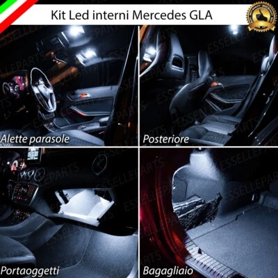 KIT LED INTERNI MERCEDES GLA ALETTE PARASOLE+POST+PORTAOGGETTI+BAGAGLIAIO CANBUS - Immagine 1 di 4