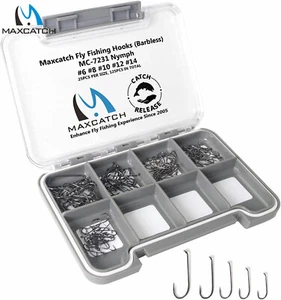 Maxcatch 100 Stck. Stachellos Fliegenbindehaken Trockene Nymphe Nassgarnelen Vorrichtung Haken mit Box - Bild 1 von 18