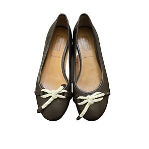 Hunter Women's Size 6 Brown DEX Leather Ballet Flats White Nautical Rope Bow