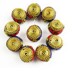 10 pièces pendentif tambour doré tibétain terre rare Indonésie perles TJ91411